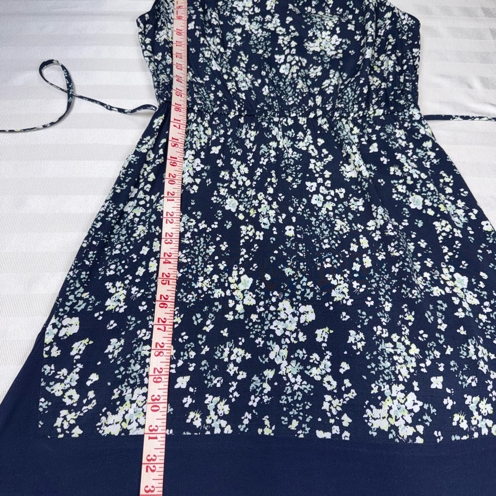 Ann Taylor Loft Floral Navy Dress Belted Sleeveless Small V-Neck - Picture 9 of 13